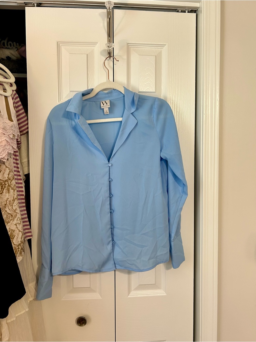 Worthington Light Blue Sheer Button-Front Blouse